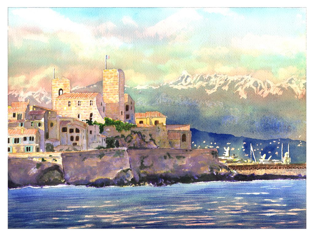 Antibes in Winter - Watercolour on Arches paper -  12' X 16' (31 cmX 41 cm)