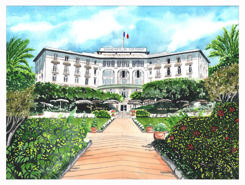 Grand Hotel du Cap Ferrat at Saint-Jean-Cap-Ferrat - Watercolour on Arches paper -  12' X 16' (31 cmX 41 cm)