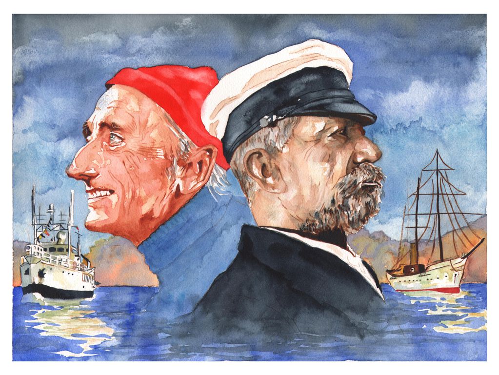Oceanographic Museum - Prince Albert I and Jacques Cousteau - Watercolour on Arches paper -  12' X 16' (31 cmX 41 cm)
