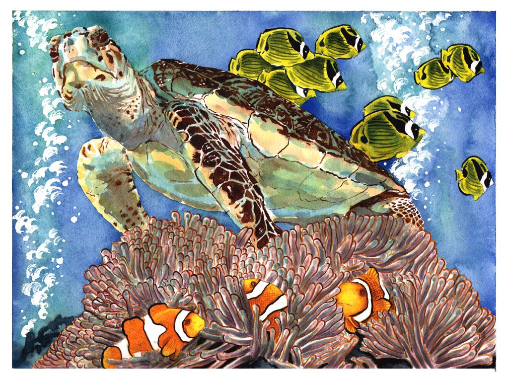 Oceanographic Museum - The Anemones Forest - Watercolour on Arches paper -  12' X 16' (31 cmX 41 cm)