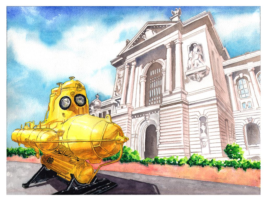 Oceanographic Museum - Watercolour on Arches paper -  12' X 16' (31 cmX 41 cm)