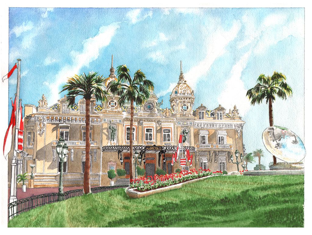 The Grand Casino in Monte Carlo - Watercolour on Arches paper -  12' X 16' (31 cmX 41 cm)