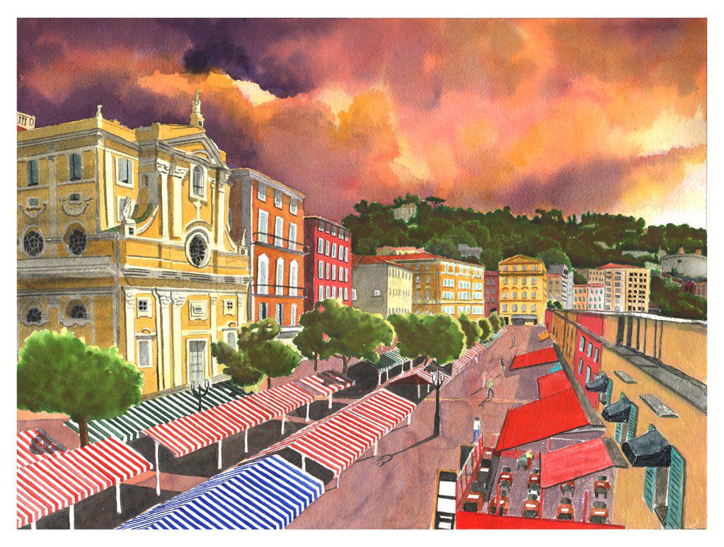 Cours Saleya - Vieux Nice - Watercolour on Arches paper -  12' X 16' (31 cmX 41 cm)