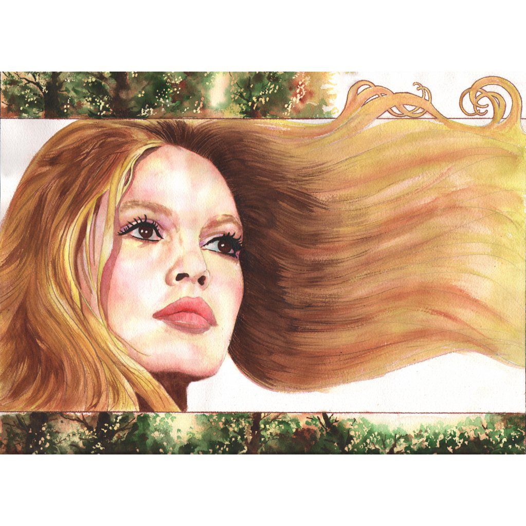 Brigitte Bardot - Watercolour on Arches paper -   12' X 16' (31cm X 41cm)