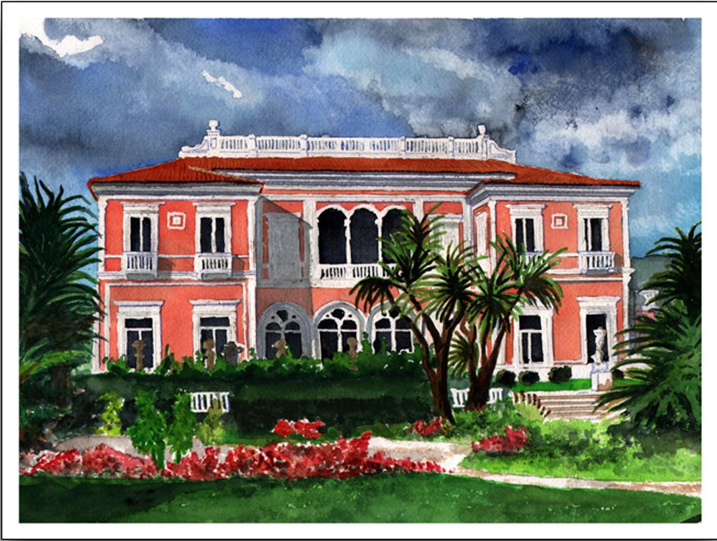 Villa Rothschild - Extérieur 2  - Watercolour on Arches paper -   12' X 16' (31cm X 41cm)