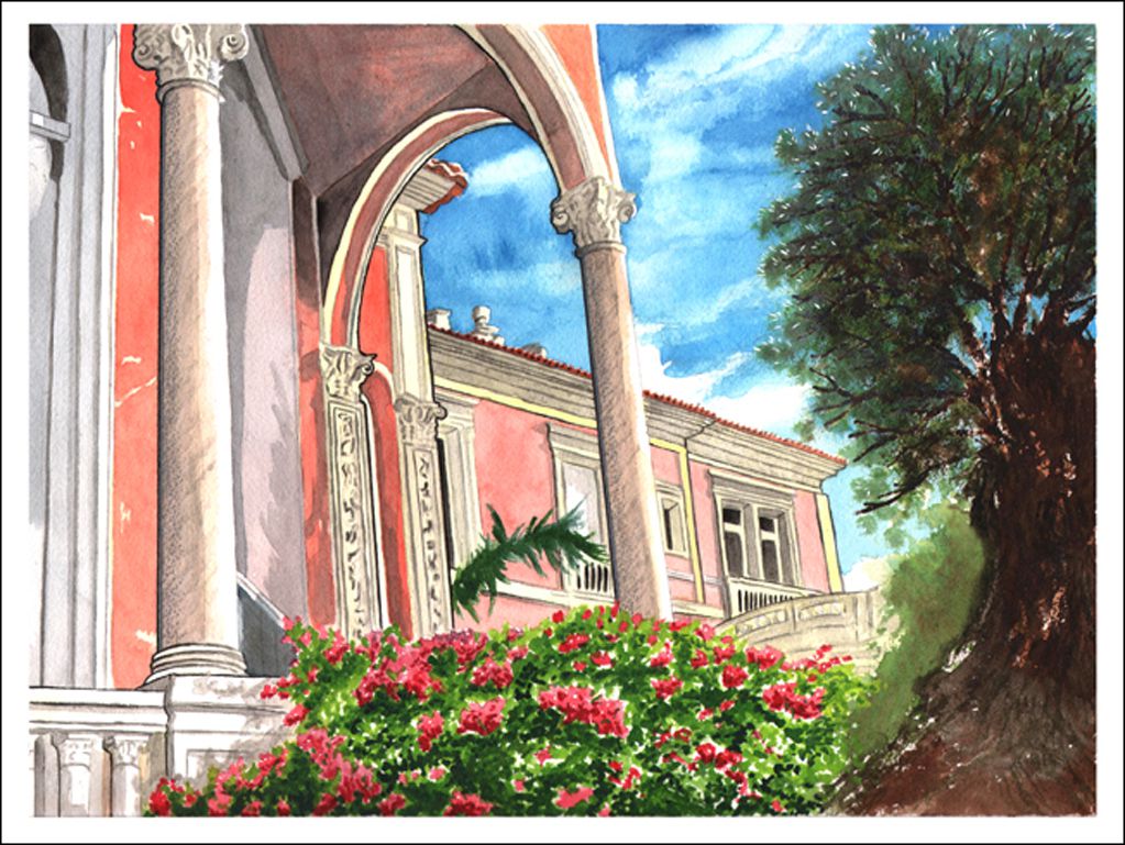 Villa Rothschild - Extérieur 1  - Watercolour on Arches paper -   12' X 16' (31cm X 41cm)