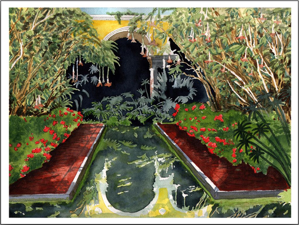 Villa Rothschild - Spanish Garden - Watercolour on Arches paper -   12' X 16' (31cm X 41cm)