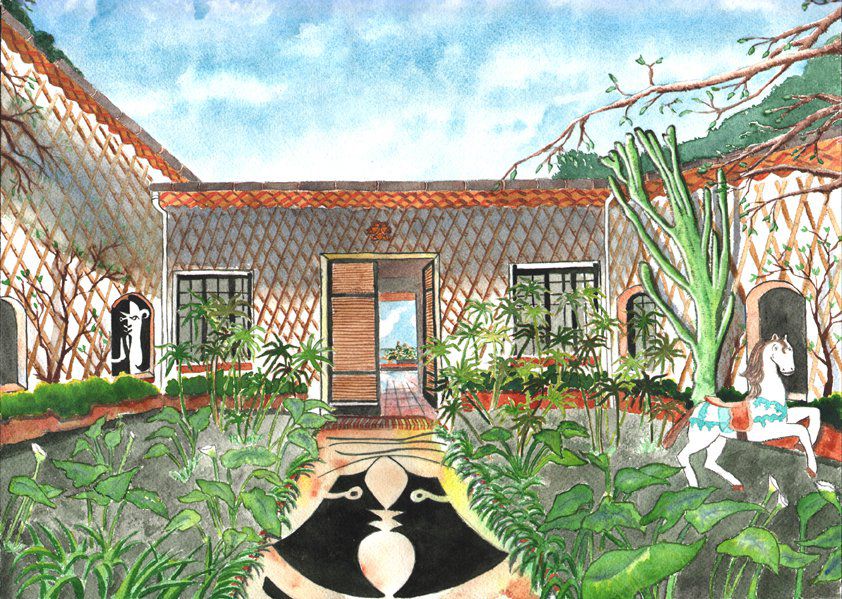 Villa Santo Sospir - Entrée - Aquarelle sur Papier Arches - 31 cm X 41 cm - 12' X 16'
