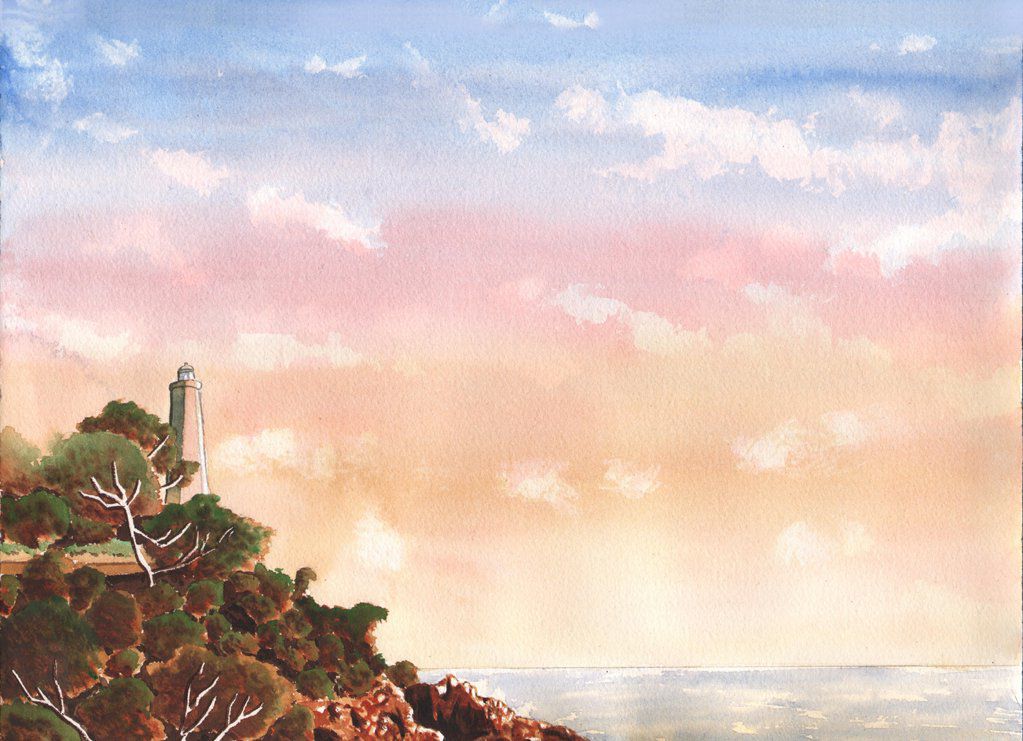 Villa Santo Sospir - Phare du Cap Ferrat - Aquarelle sur Papier Arches - 31 cm X 41 cm - 12' X 16'