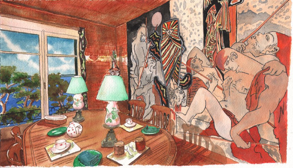 Villa Santo Sospir - Salle à Manger - Aquarelle sur Papier Arches - 31 cm X 41 cm - 12' X 16'