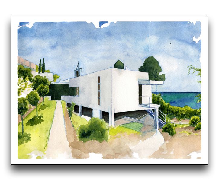 Villa E1027 - Extérieur 1  - Watercolour on Arches paper -   12' X 16' (31cm X 41cm)