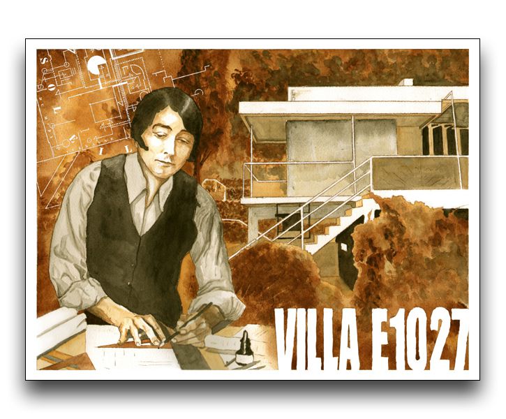 Villa E1027 - Eileen Gray  - Sepia - Watercolour on Arches paper  - 12' X 16' (31cm X 41cm)