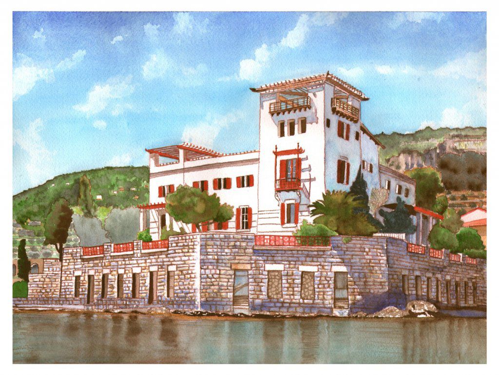 Villa Kerylos - Watercolour on Arches paper -  12' X 16' (31 cmX 41 cm)